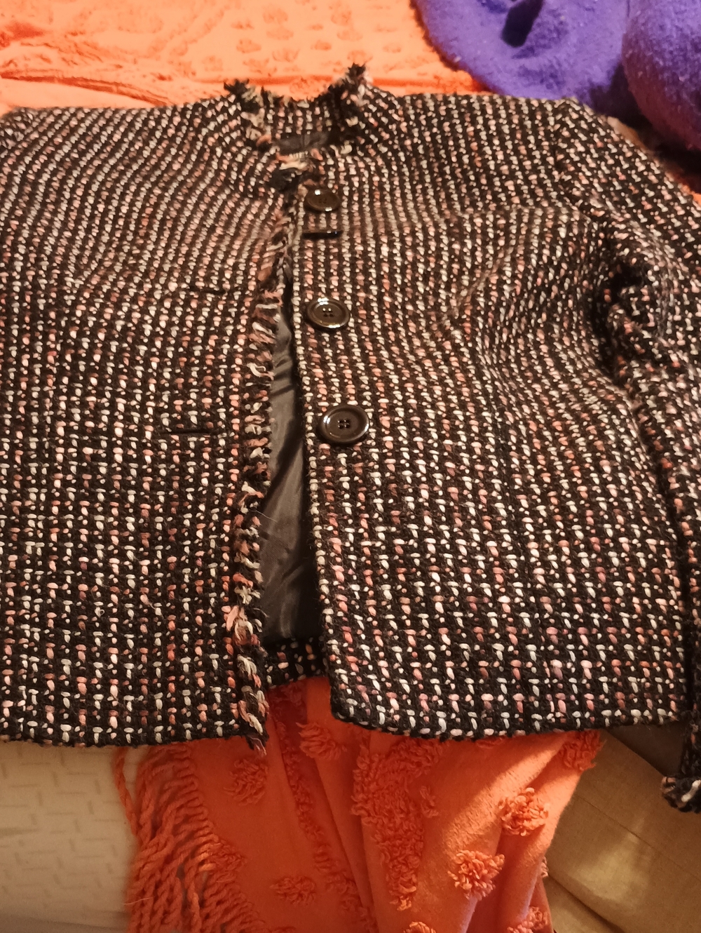 Tahari Black Tweed Blazer with Pink & Cream Threading